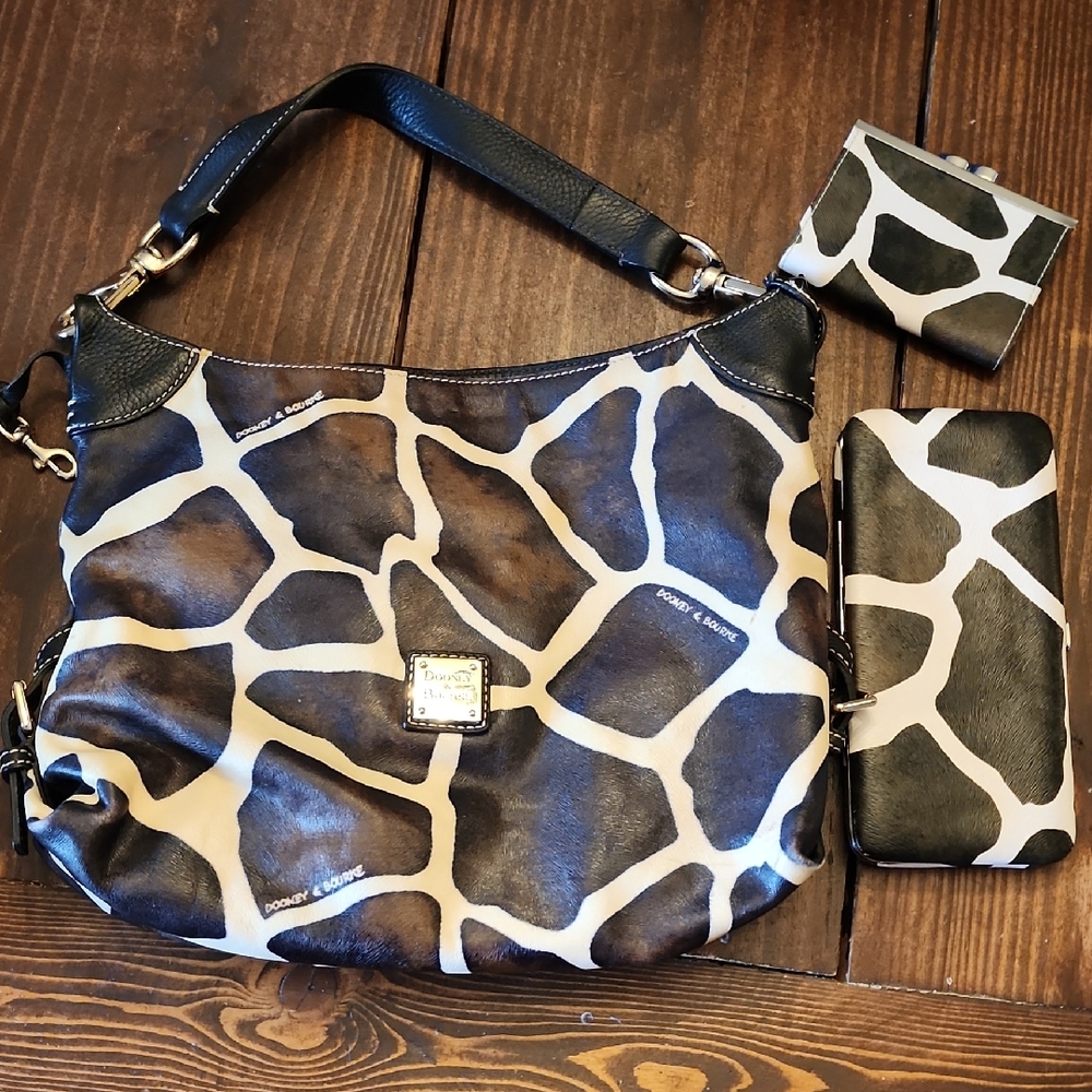 Dooney & Bourke Brown and Cream Giraffe Print Shoulder Bag Set